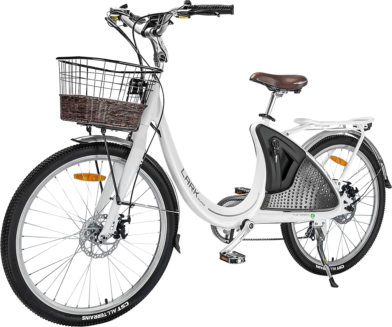 Ecotric, Ecotric Lark E-Bike 36V 10AH 500W 20 MPH City Bike For Women with Basket and Rear Rack White NS-LAK26LCD-W New