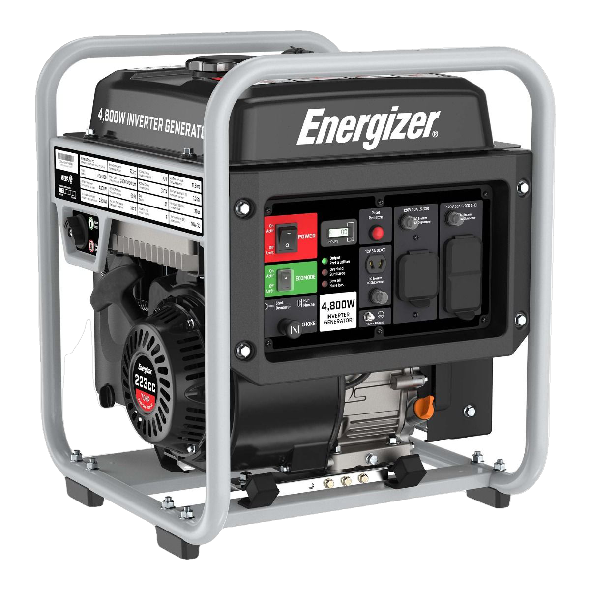 Energizer, Energizer eZV4800 3600W/4800W Gas Powered Open Frame Inverter Generator New