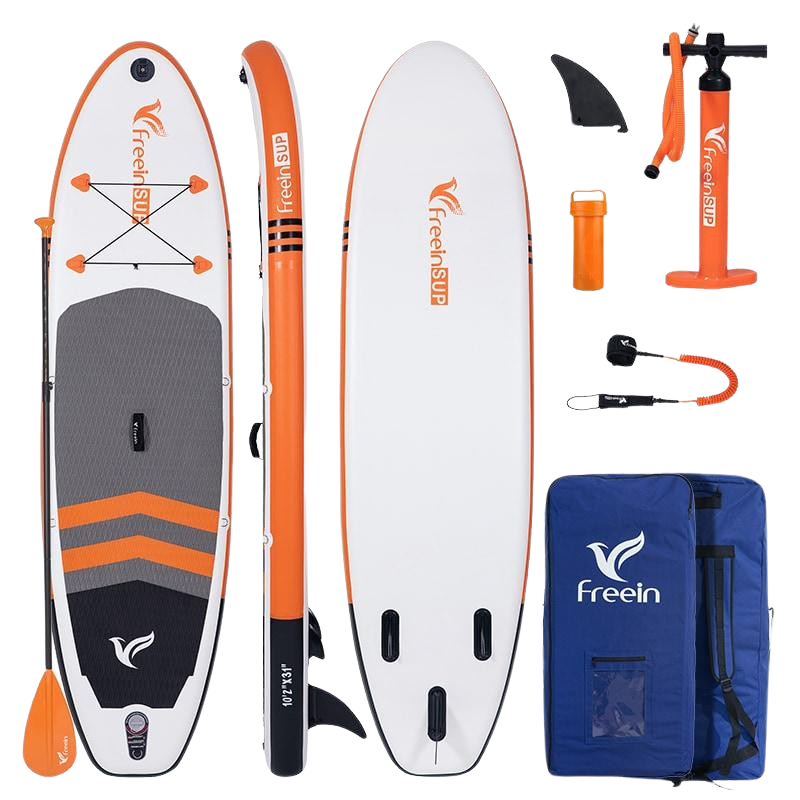 Freein, Freein 10' 2" All Around Inflatable SUP Stand Up Paddle Board Package Dual Action Pump Camera Mount Orange New