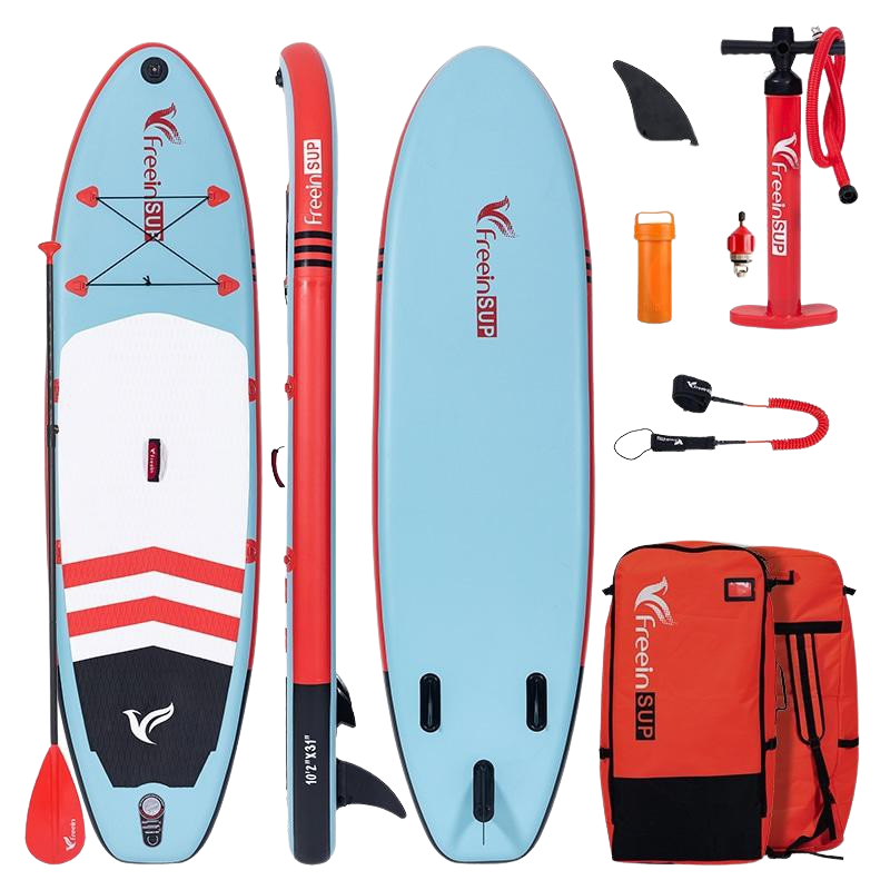 Freein, Freein 10' 2" All Around Inflatable SUP Stand Up Paddle Board Package Dual Action Pump Camera Mount Red New