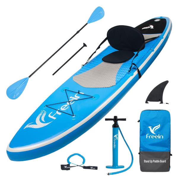 Freein, Freein 10' Inflatable Kayak Package Dual Action Pump Triple Fins Blue New