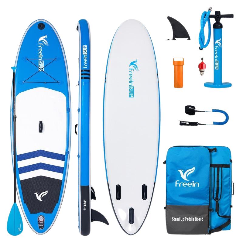 Freein, Freein 10' Inflatable Ocean SUP Stand Up Paddle Board Package Dual Action Pump Camera Mount Blue New
