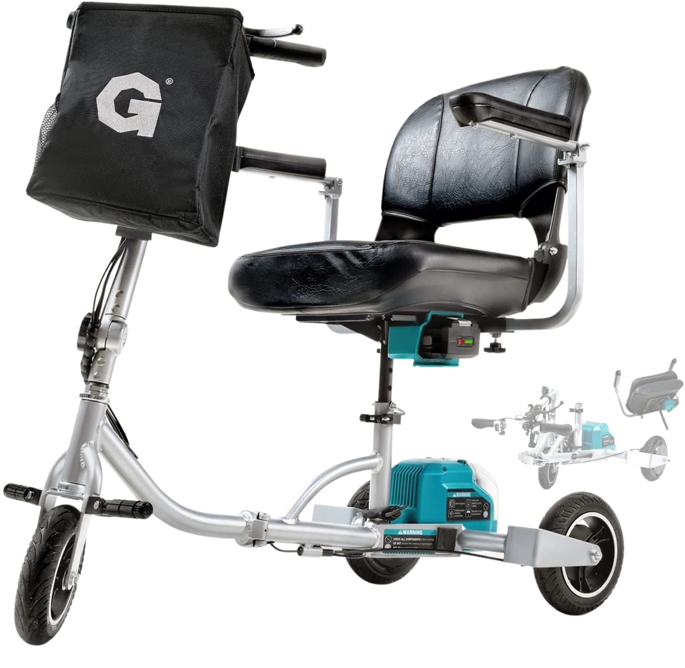 G, G GUT121 Mobility Scooter 3 Wheel Folding Plus Long Range Travel 2 Detachable 48V Lithium-ion Batteries New