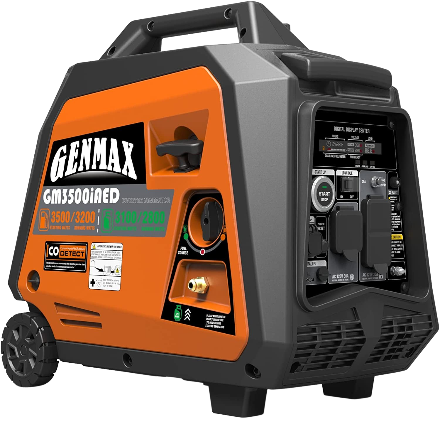 GENMAX, GENMAX GM3500iAED 30 Amp 3200W/3500W Remote Start Dual Fuel Inverter Generator with CO Detect New