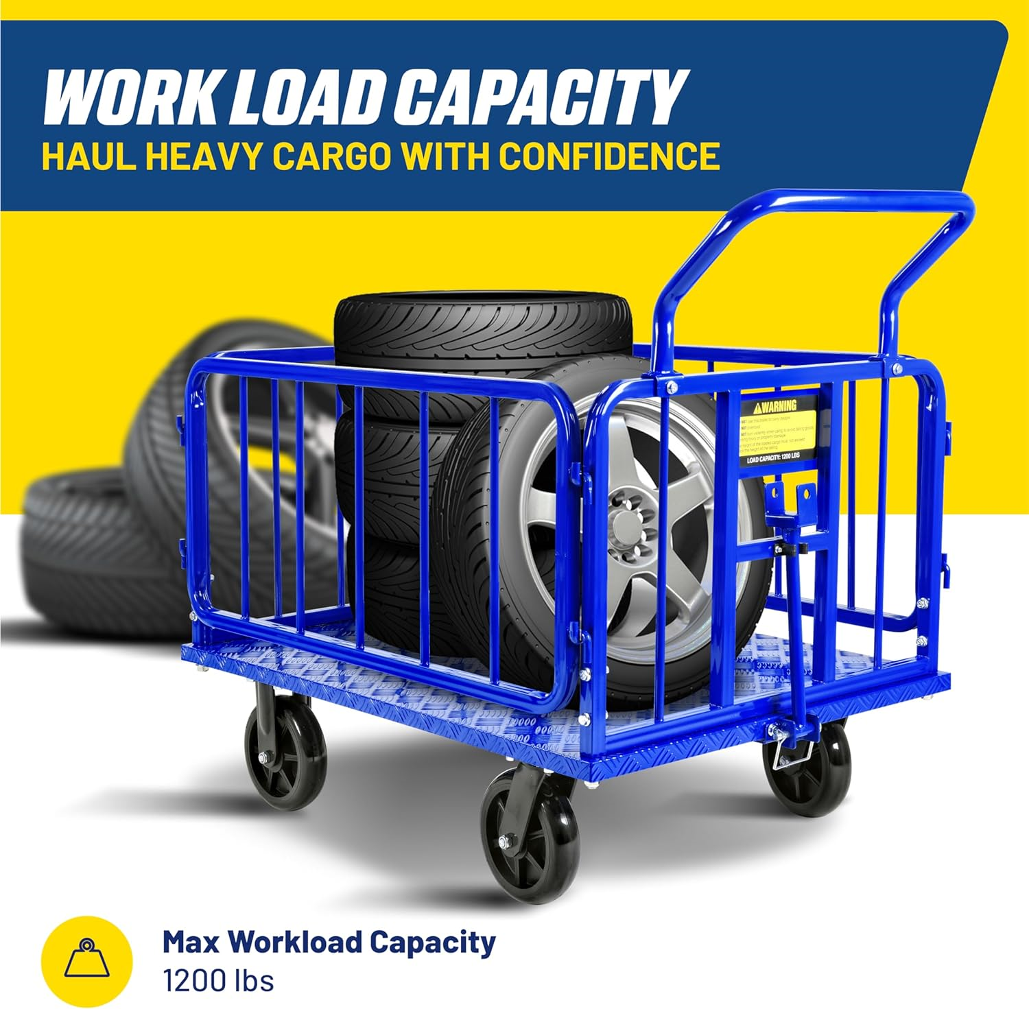 Goodyear, Goodyear GUO105 Cargo Trailer Heavy Duty Utility Cart 1200 lbs Load Capacity 8" Casters Compatible with Electric Tugger Cart New