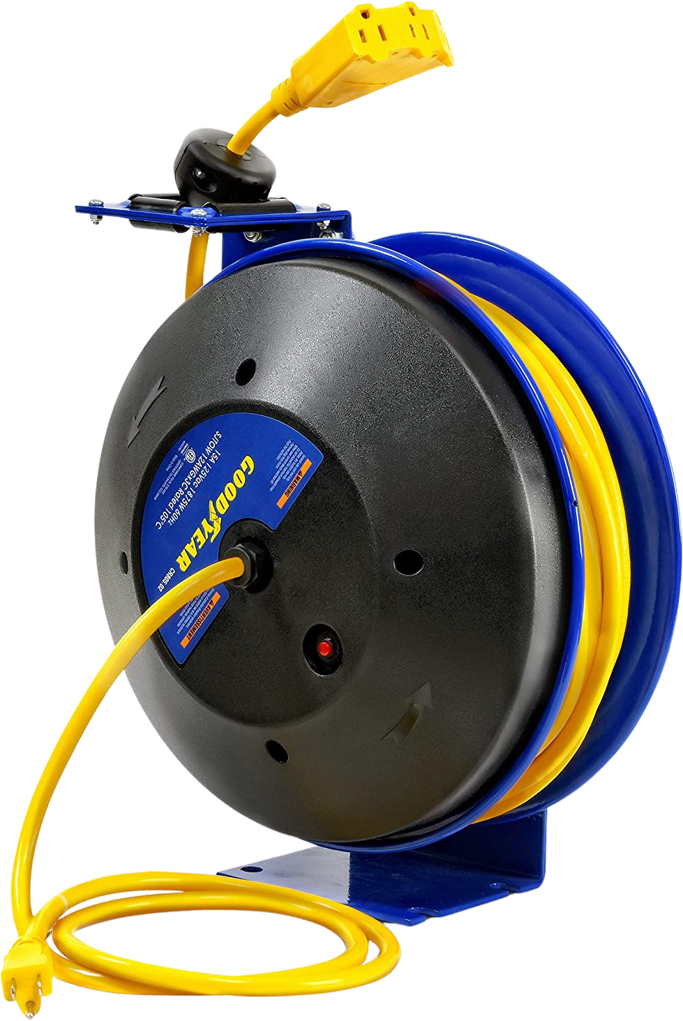 Goodyear, Goodyear GUR074 Retractable Extension Cord Reel Mountable 12AWG x 50' 14A 3-Outlets New