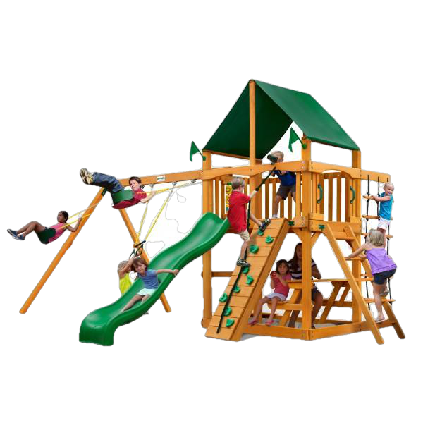 Gorilla Playsets, Gorilla Playsets 01-0003-AP-2 Chateau Amber Posts Swing Set and Residential Wood Playset with Sunbrella Canvas Forest Green Canopy New
