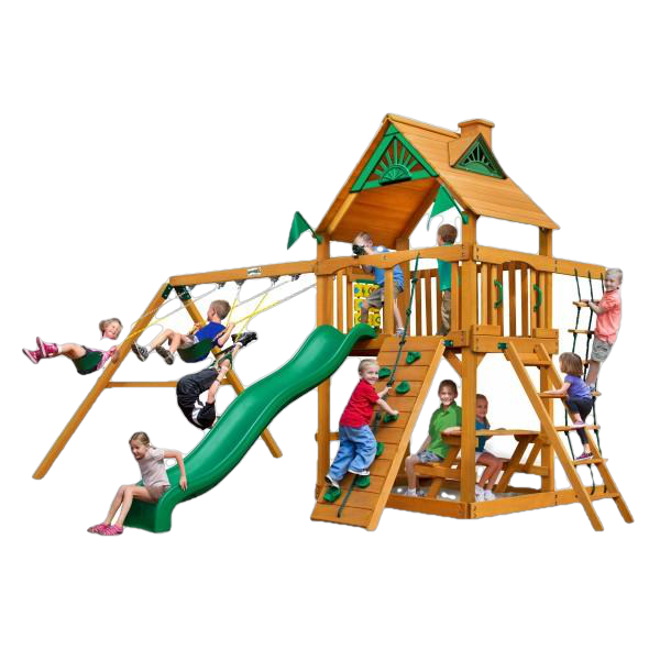 Gorilla Playsets, Gorilla Playsets 01-0003-AP Chateau Amber Posts Swing Set and Residential Wood Playset with Standard Wood Roof New