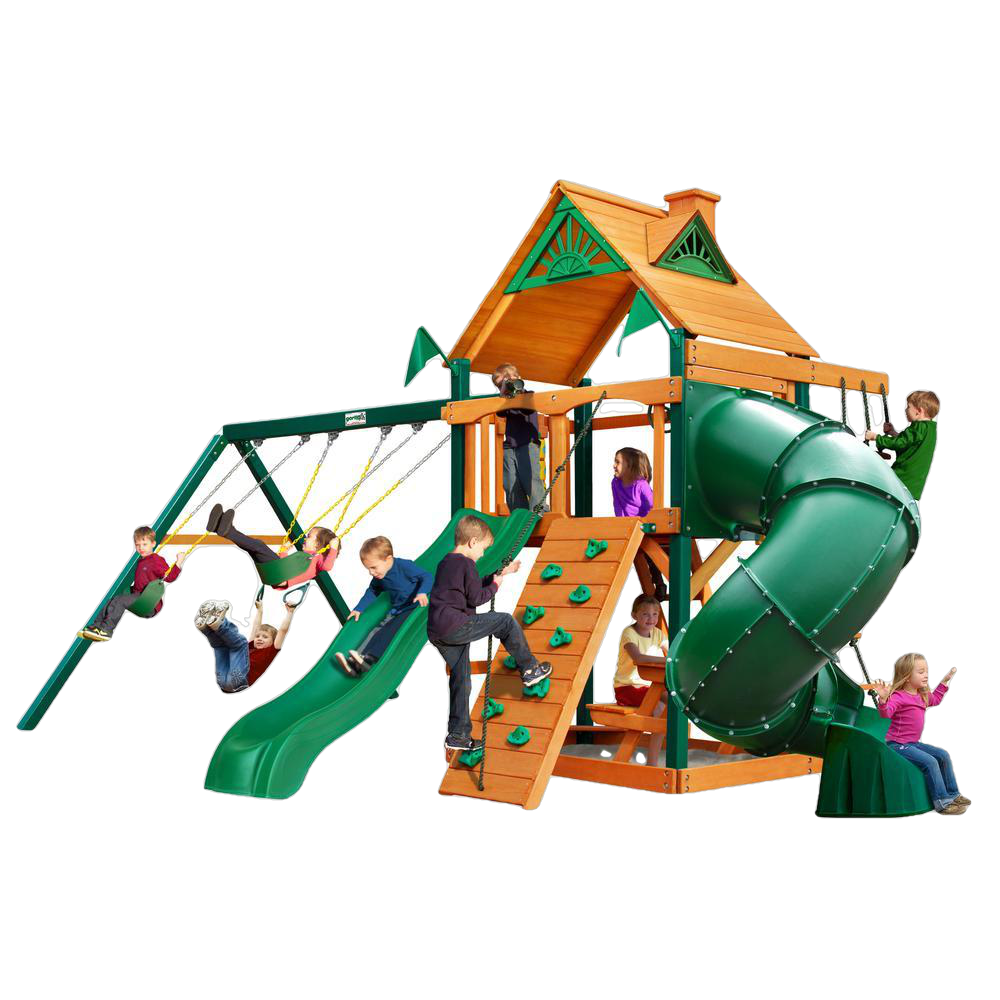Gorilla Playsets, Gorilla Playsets 01-0005-AP Mountaineer Amber Posts Swing Set and Residential Wood Playset with Standard Wood Roof New