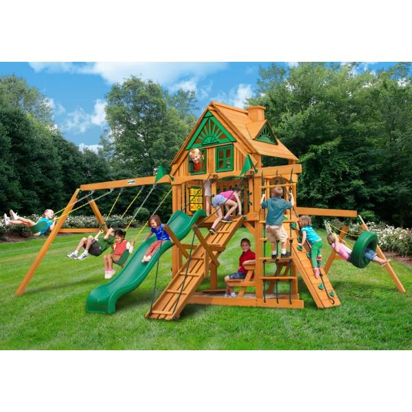 Gorilla Playsets, Gorilla Playsets 01-0052-AP Frontier Treehouse with Amber Posts Swing Set and Residential Wood Playset New