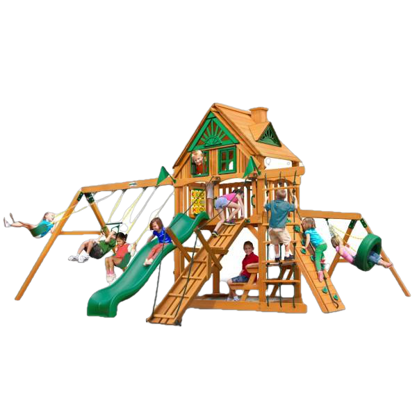 Gorilla Playsets, Gorilla Playsets 01-0052-AP Frontier Treehouse with Amber Posts Swing Set and Residential Wood Playset New