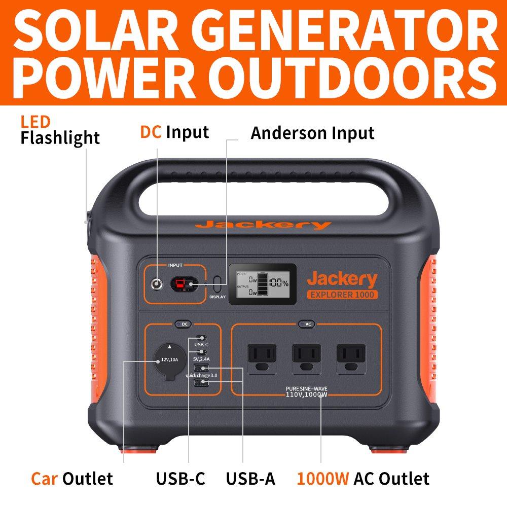 Jackery, Jackery Explorer 1000 1000Wh Portable Power Station Lithium-ion Battery Solar Generator With AC Outlet New