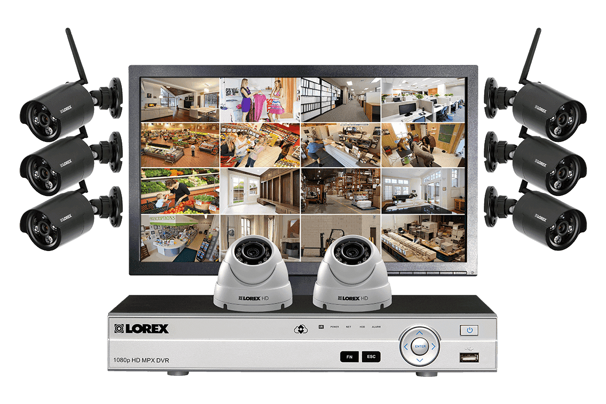 Lorex by Flir, LW1662MDW HD 6 Wireless Cameras 2 Wired Cameras 16 Channel DVR and Monitor Indoor/Outdoor Surveillance Security System New