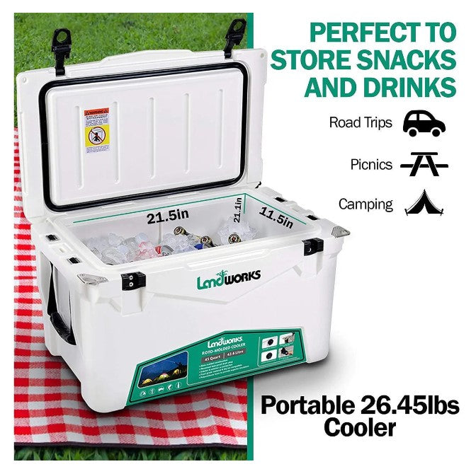 Landworks, Landworks GUT014 Ice Cooler 11 Gallon Rotomolded Wheeled with Built in Bottle Openers New