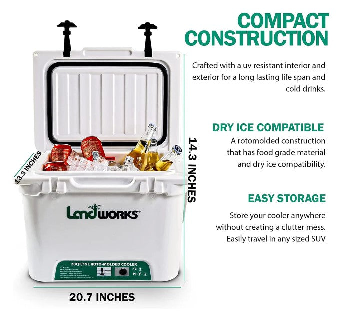 Landworks, Landworks GUT145 Rotomolded Ice Cooler 5 Gallon 3-5 Day Ice Retention With Bottle Openers New
