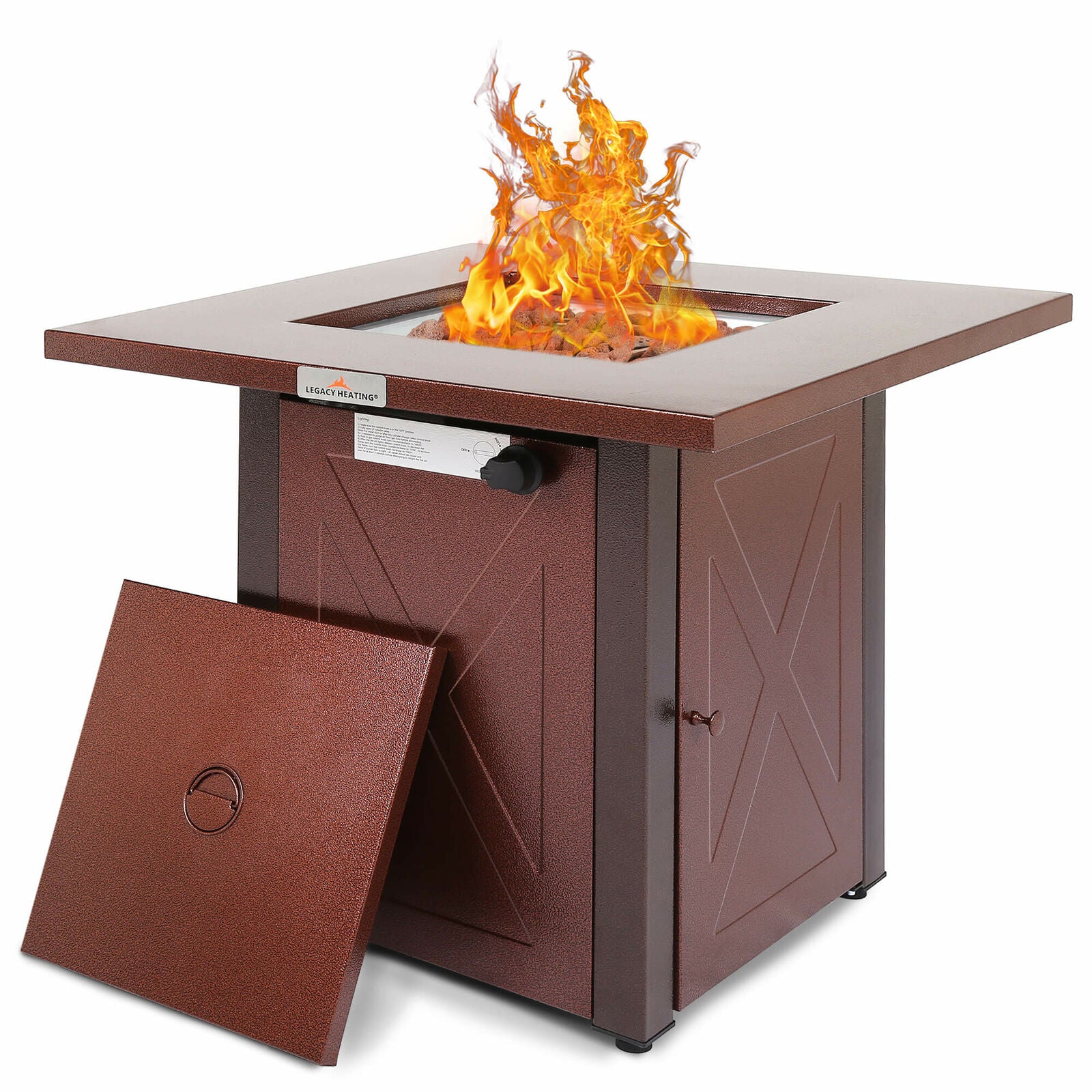 Legacy Heating, Legacy Heating 48,000 BTU Propane Outdoor Fire Pit Table with Lava Stones Wood Look New