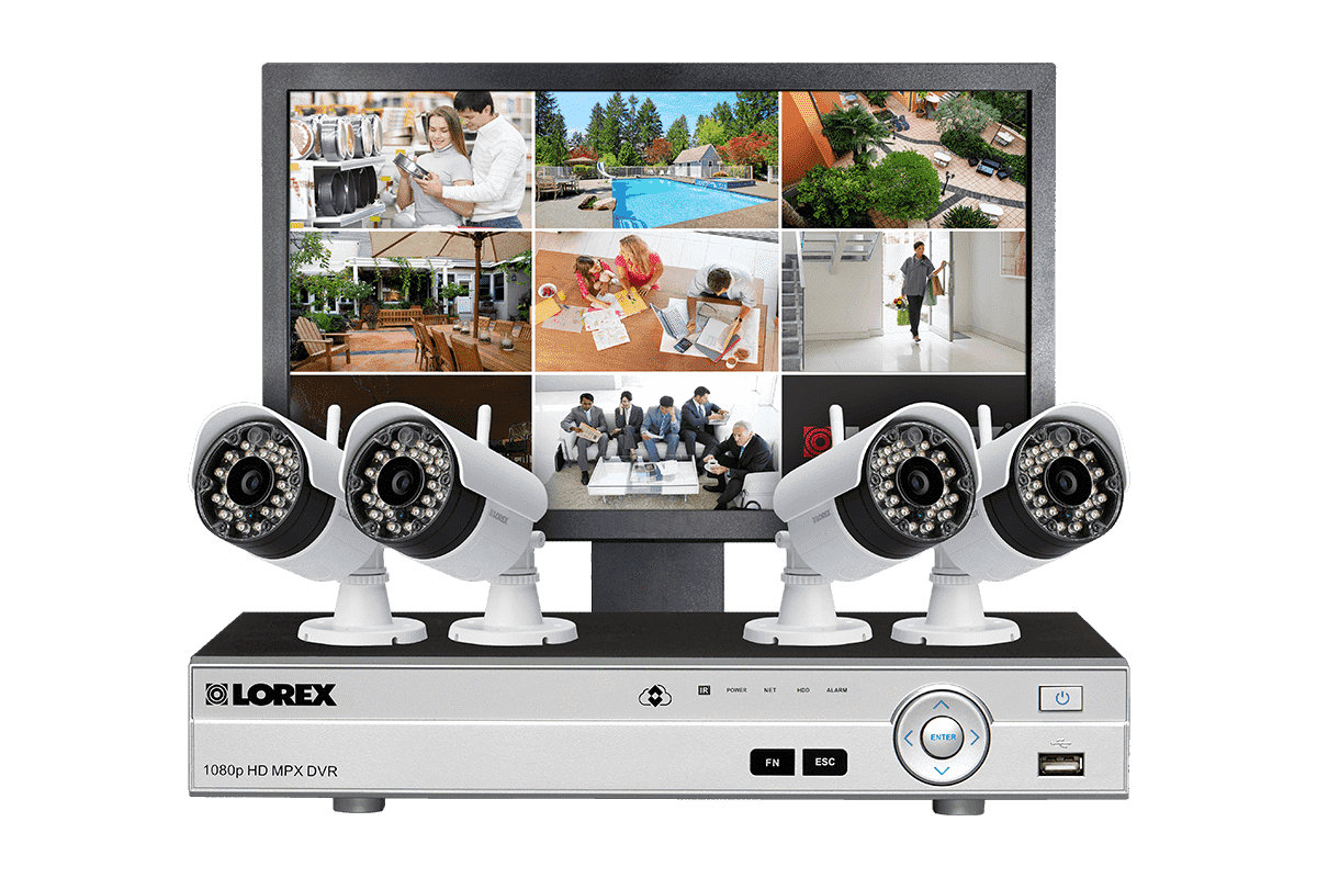Lorex by Flir, Lorex LW84MW HD 4 Camera 8 Channel DVR and Monitor Indoor/Outdoor Surveillance Security System New
