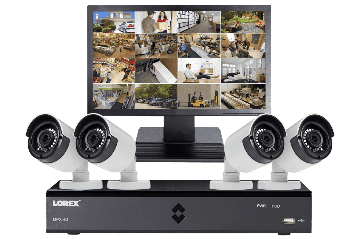 Lorex by Flir, Lorex MPX44W 4 Camera 4 Channel HD 1080P Indoor/Outdoor DVR Surveillance Security System w/Monitor New