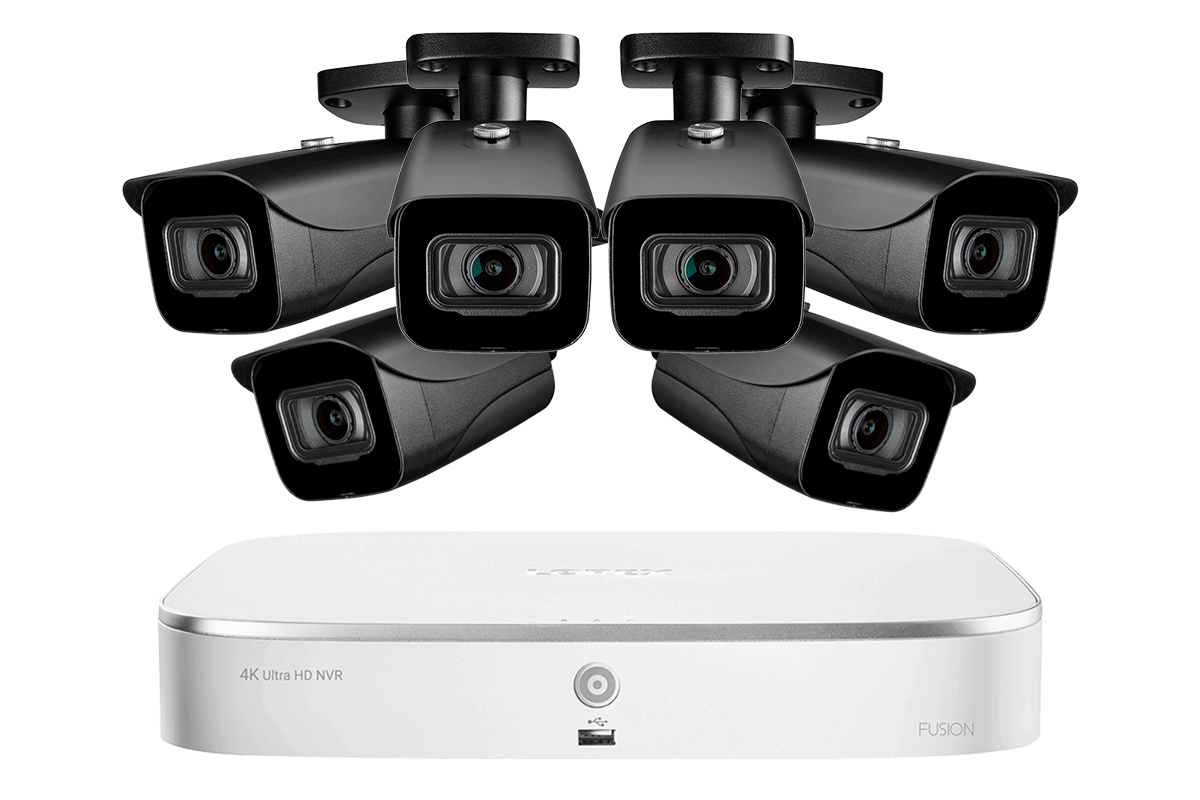 Lorex by Flir, Lorex N4K2-86BB 4K 8-Channel Fusion NVR System with Six 4K (8MP) IP Cameras Security Surveillance System New