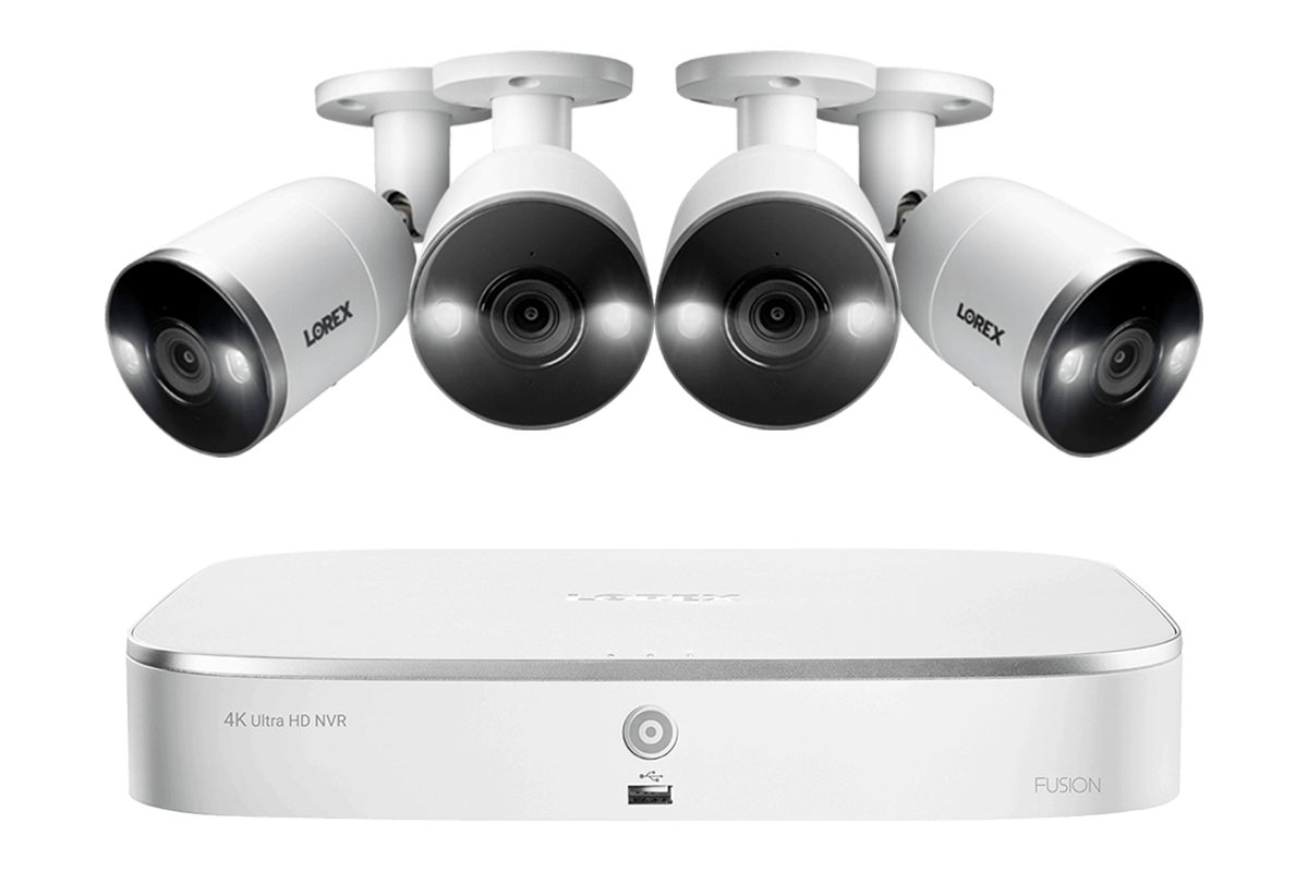 Lorex by Flir, Lorex N4K2SD-84WB 8-Channel 4K Fusion NVR System with 4 Smart Deterrence 4K (8MP) IP Cameras Security Surveillance System New