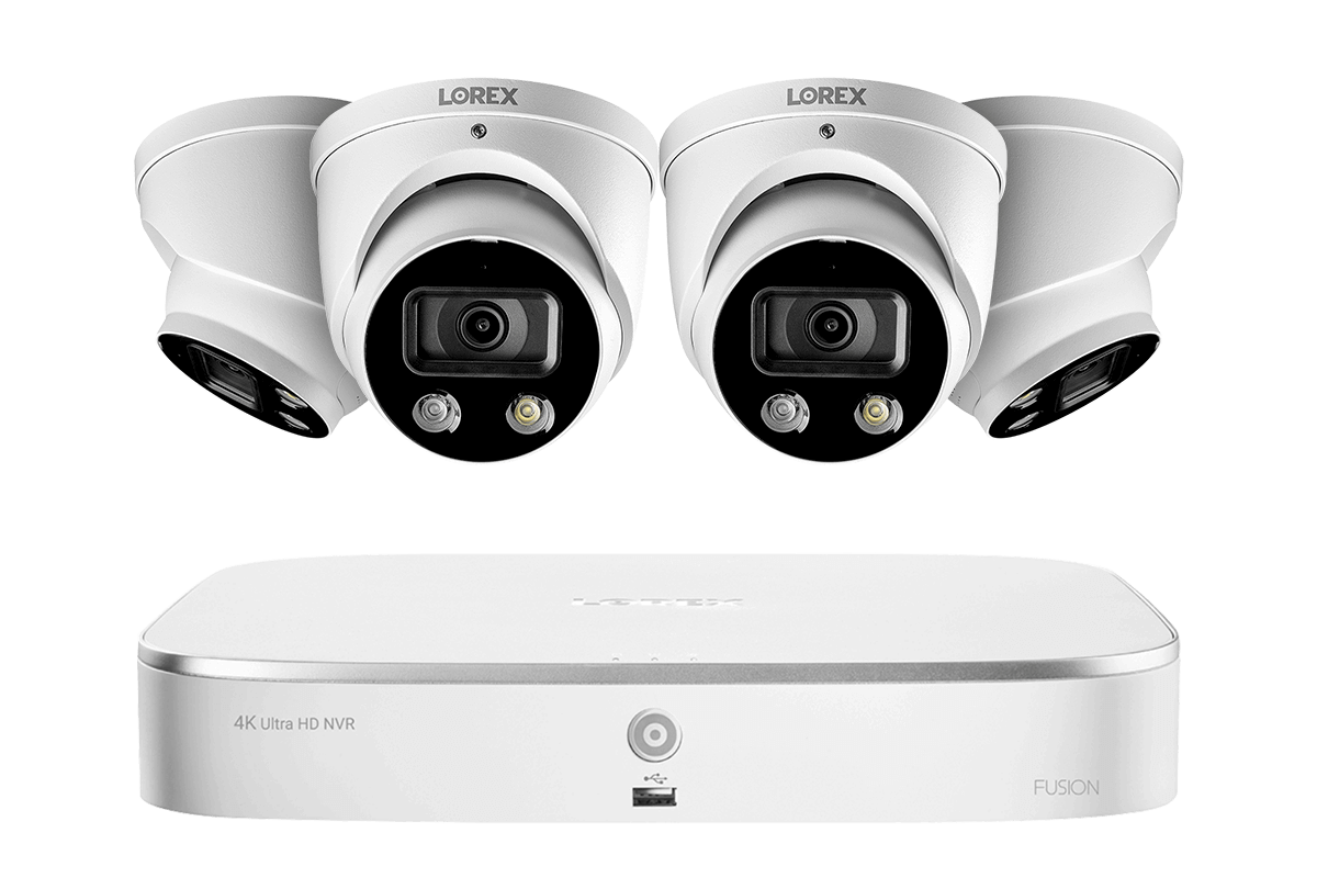 Lorex by Flir, Lorex N4K2SD-84WD 8-Channel 4K Fusion NVR System with 4 Smart Deterrence 4K (8MP) IP Dome Cameras Security Surveillance System New