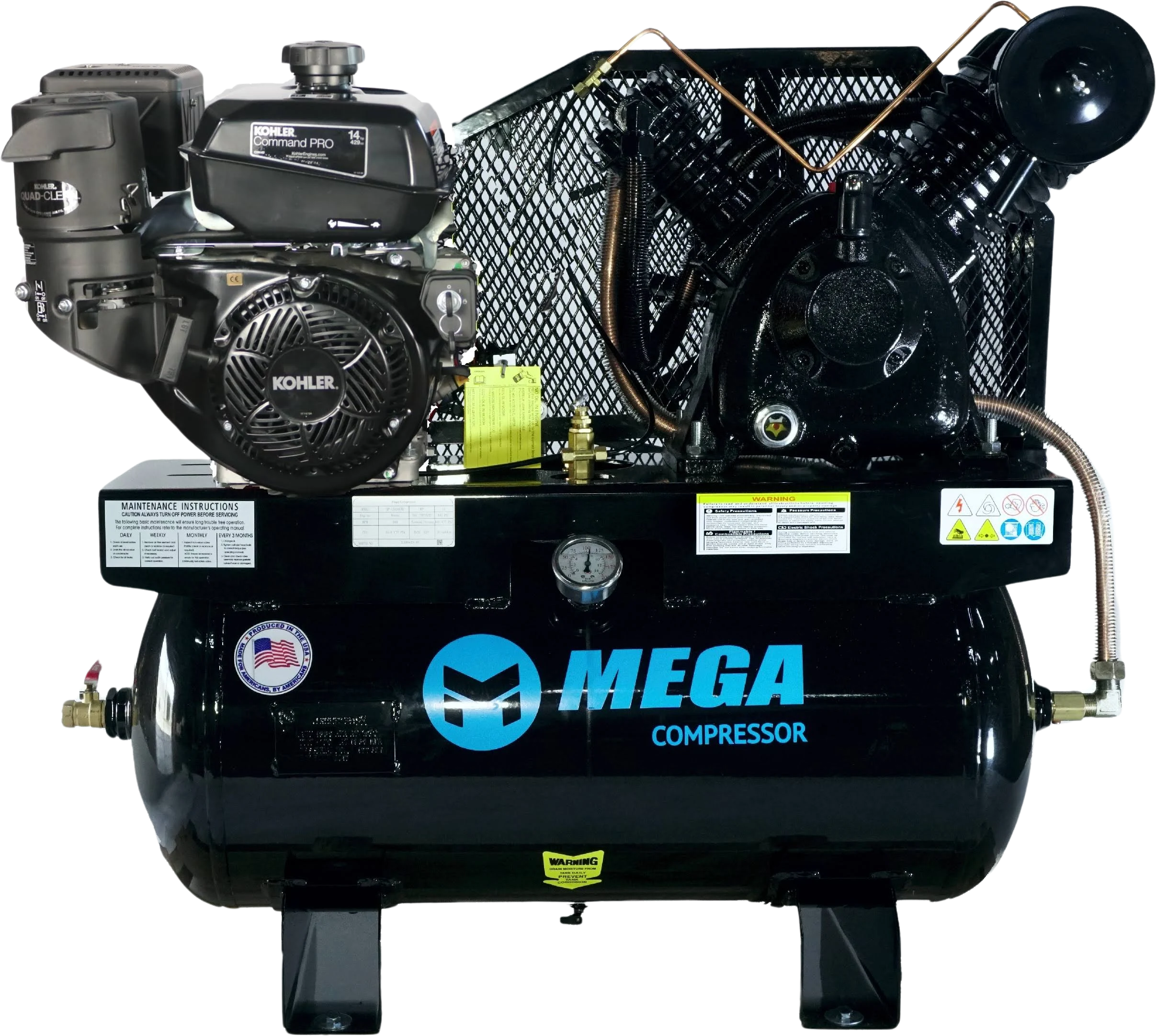 Mega Compressor, Mega Compressor MP-14030GTU Air Compressor 30 Gallon 14 HP 175 PSI Kohler Engine Gas Start New