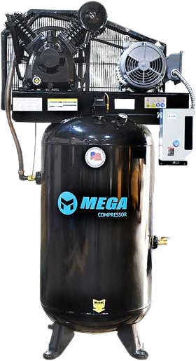 Mega Compressor, Mega Compressor MP-7580VM10U Two Stage Air Compressor with 7.5/10 HP Pump 650 RPM 80 Gallon 208/230V 1-Phase Electric Start New