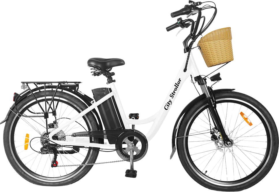 Nakto, NAKTO City Stroller Electric Bicycle 6 Speed E-Bike 26" 350W Motor with Peak 600W 25 MPH 40 Mile Range 36V Li-Ion Battery White New