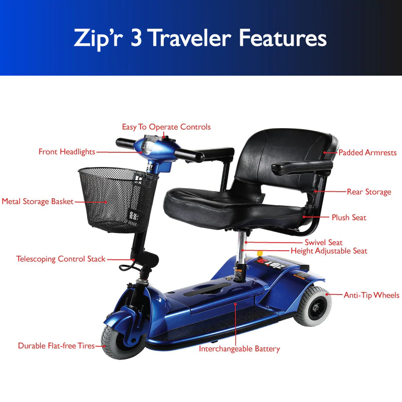 Zip'r, New Zip'r 3 Travel Mobility Scooter Blue New