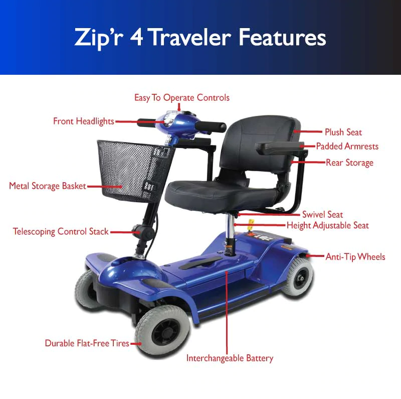 Zip'r, New Zip'r 4 Travel Mobility Scooter Blue New