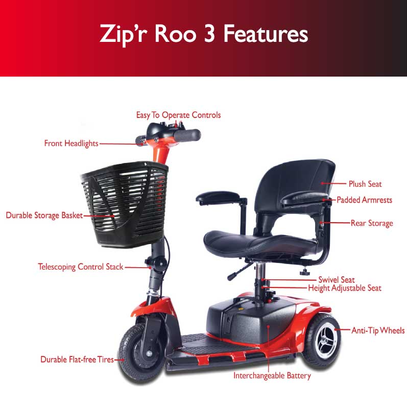 Zip'r, New Zip'r Roo 3 Travel Mobility Scooter Red New