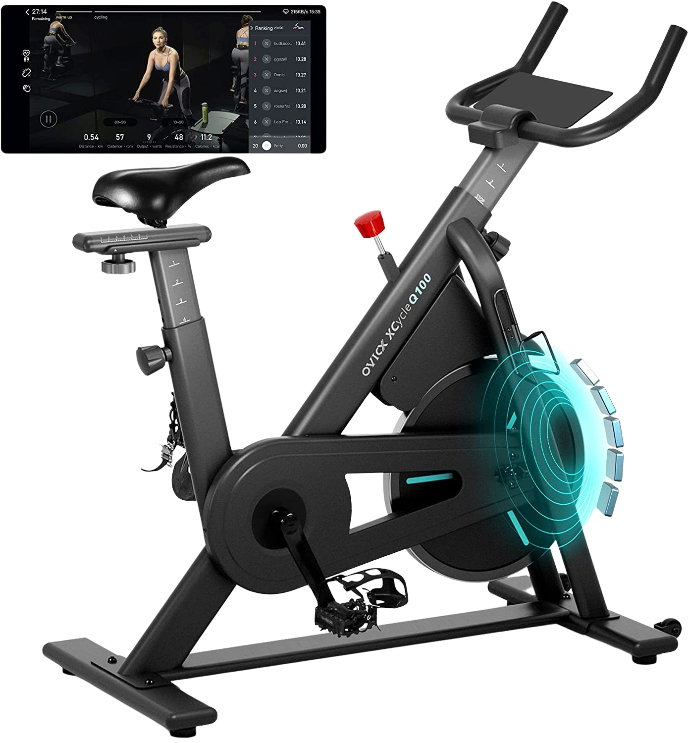OVICX, OVICX OS-EBIKE-Q100-B Magnetic Resistance Stationary Exercise Bike With Bluetooth Connectivity New
