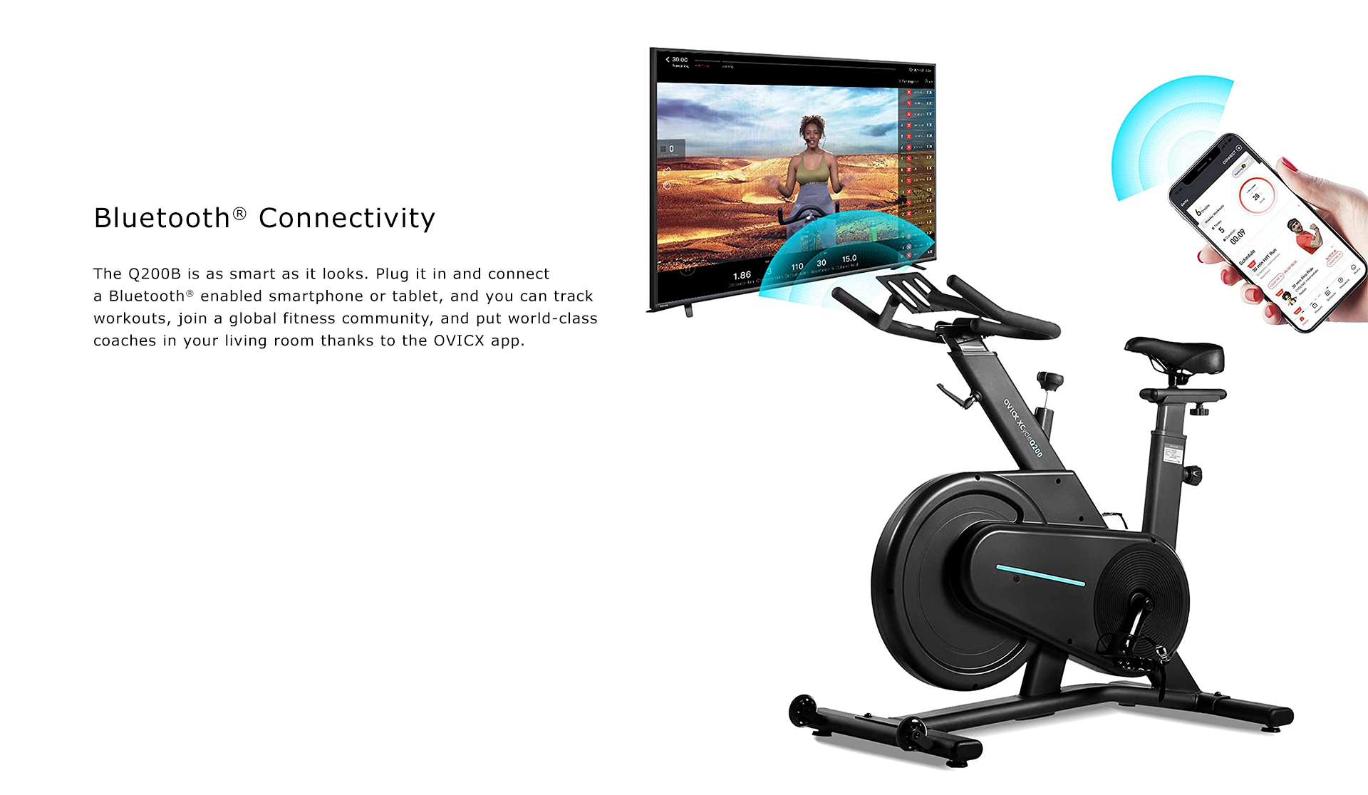 OVICX, OVICX OS-EBIKE-Q200-B Stationary Exercise Bike With LCD Data Monitor and Bluetooth New