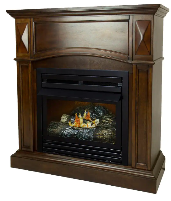 Pleasant Hearth, Pleasant Hearth 20,000 BTU 36 in. Compact Convertible Ventless Natural Gas Fireplace in Cherry New