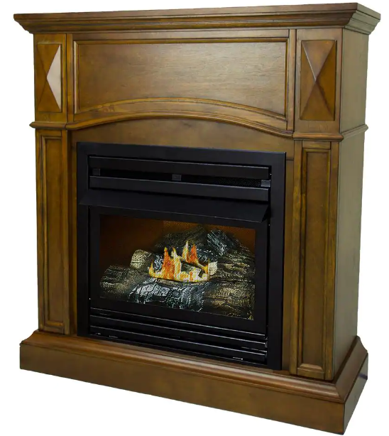 Pleasant Hearth, Pleasant Hearth 20,000 BTU 36 in. Compact Convertible Ventless Natural Gas Fireplace in Heritage New