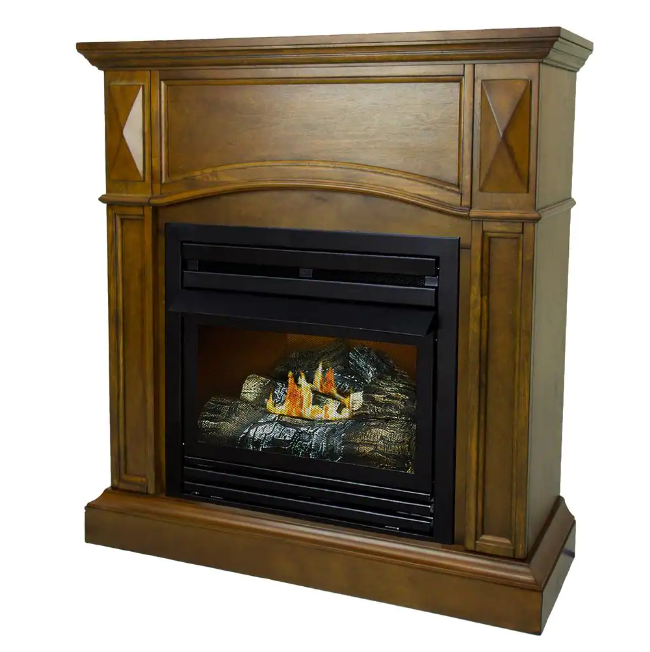 Pleasant Hearth, Pleasant Hearth 20,000 BTU 36 in. Compact Convertible Ventless Propane Gas Fireplace in Heritage Oak New