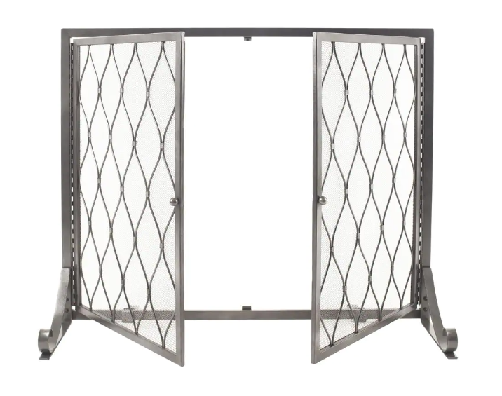 Pleasant Hearth, Pleasant Hearth Stonewall Gun Metal Grey Steel Single-Panel 31 by 38 in. Fireplace Screen with Doors New