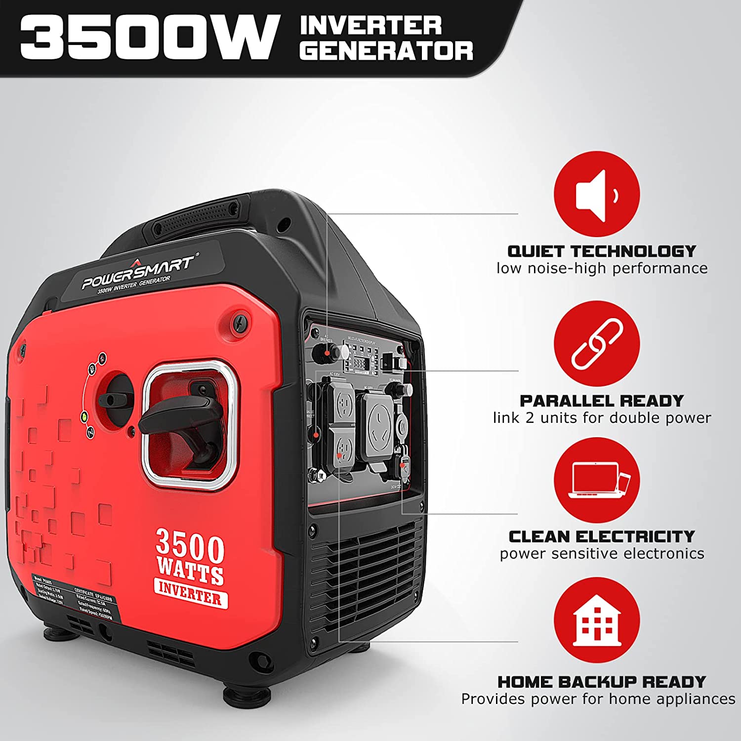 Powersmart, Powersmart PS5035 Inverter Generator 2700/3500W Gas 4 Stroke Recoil Start New