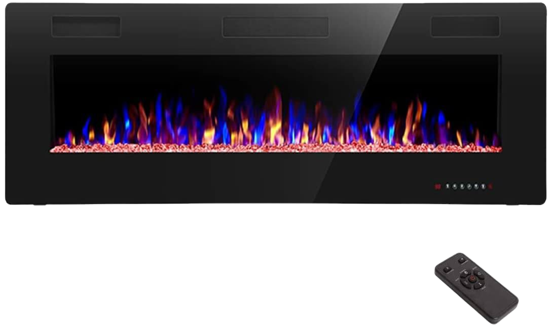 RW FLAME, RW Flame 850C 750W-1500W 50 Inch Recessed and Wall Mounted Electric Fireplace With Remote Control Black New