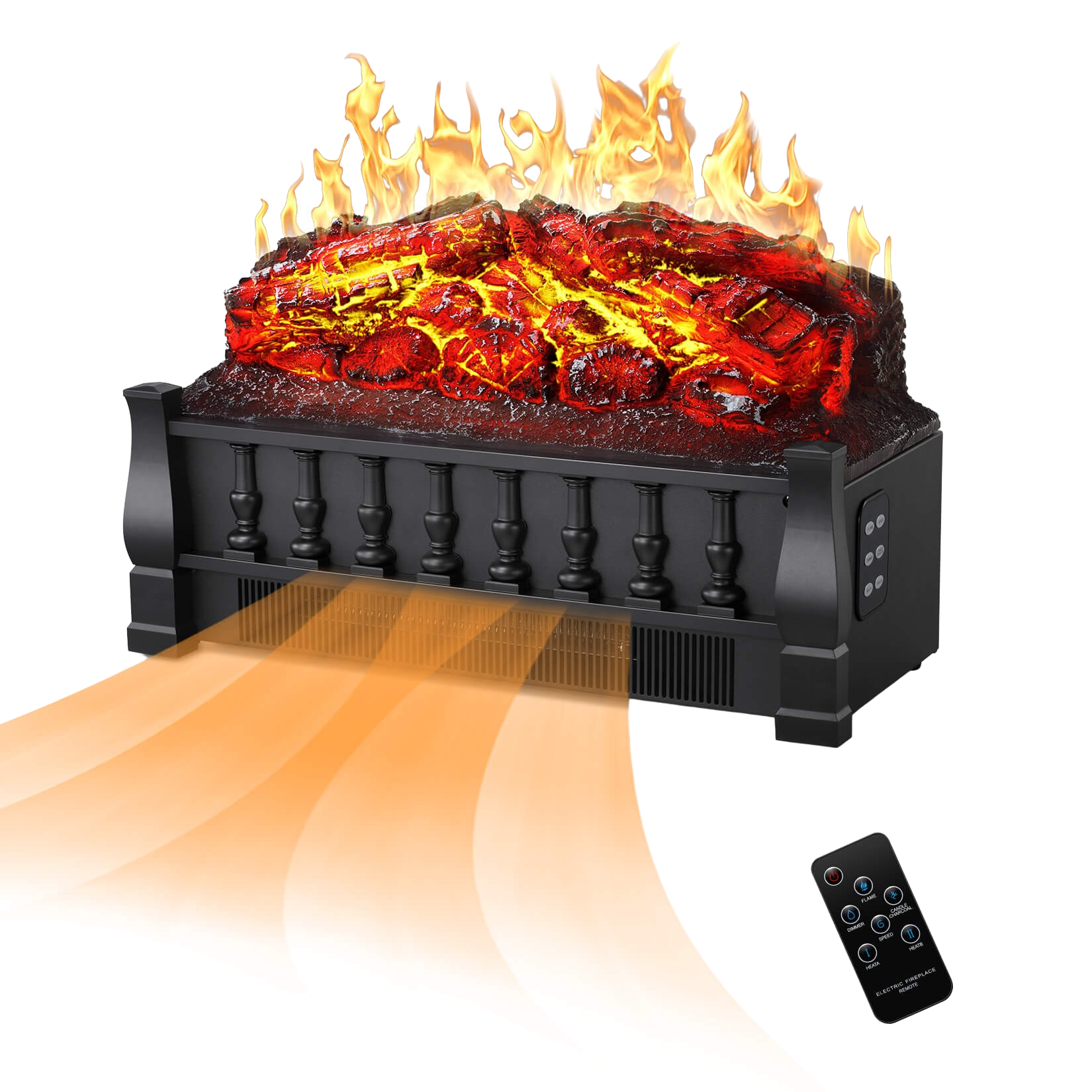 RW FLAME, RW Flame L250 750W-1500W 20.53 Inch Realistic Flame and Ember Bed Electric Fireplace Log Heater With Remote New