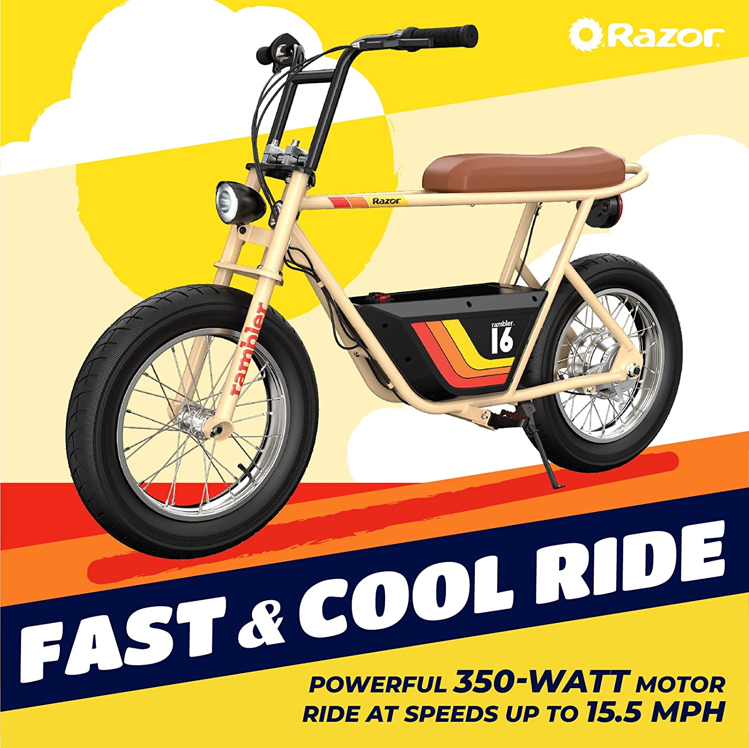 Razor, Razor Rambler 16 with Retro Style Up To 45 Minute Run Time 15.5 MPH Electric Mini Bike New