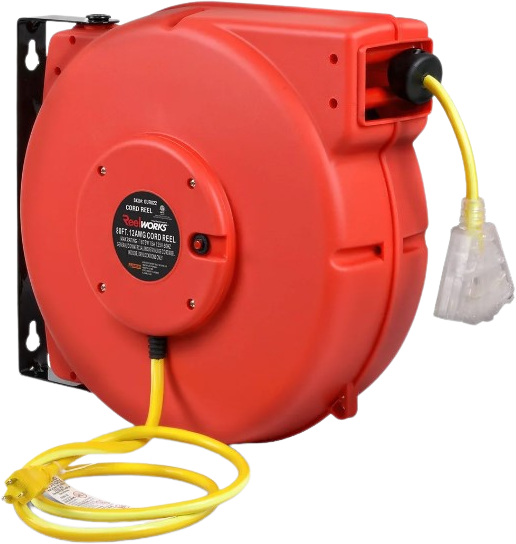 ReelWorks, ReelWorks GUR022 Mountable Retractable Extension Cord Reel 12AWG x 80' 3 Grounded Outlets Max 15A New