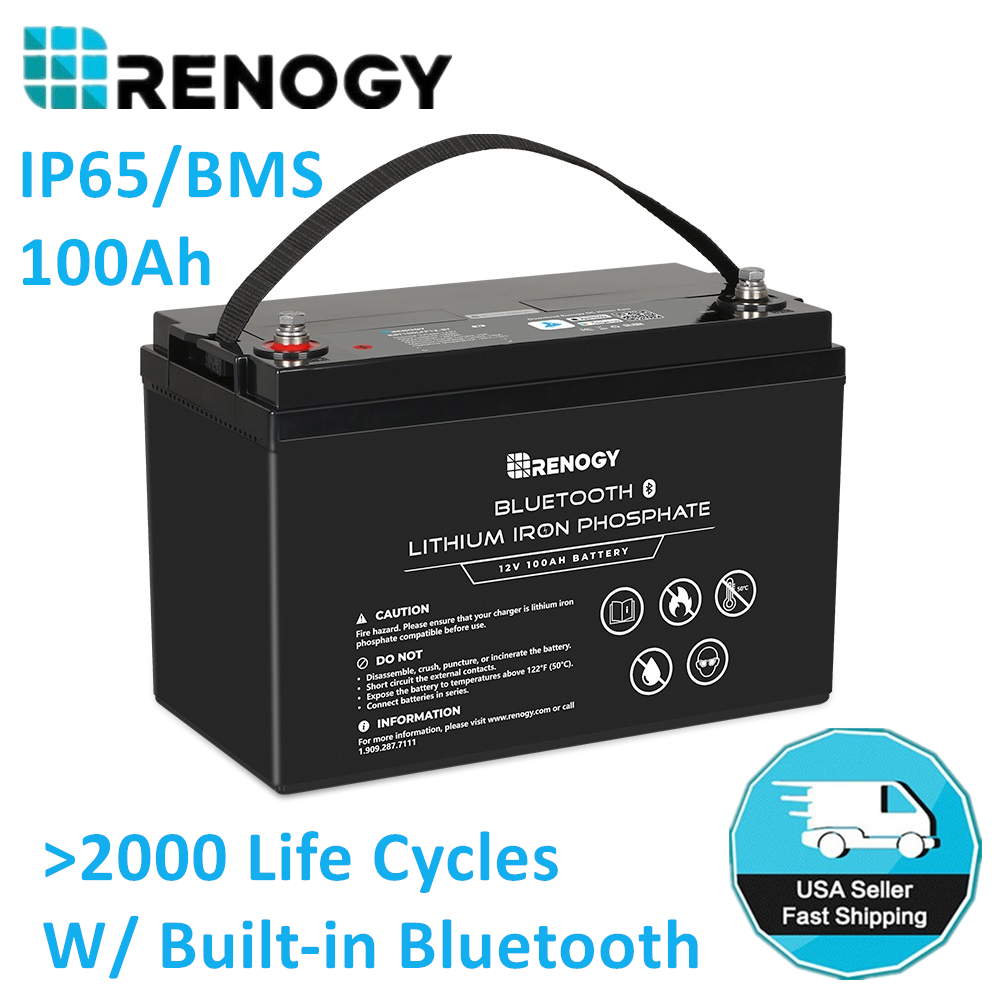 Renogy, Renogy RBT100LFP12-BT-US 100Ah 12V Lithium Iron Phosphate Battery with Built-in Bluetooth BMS IP65 New