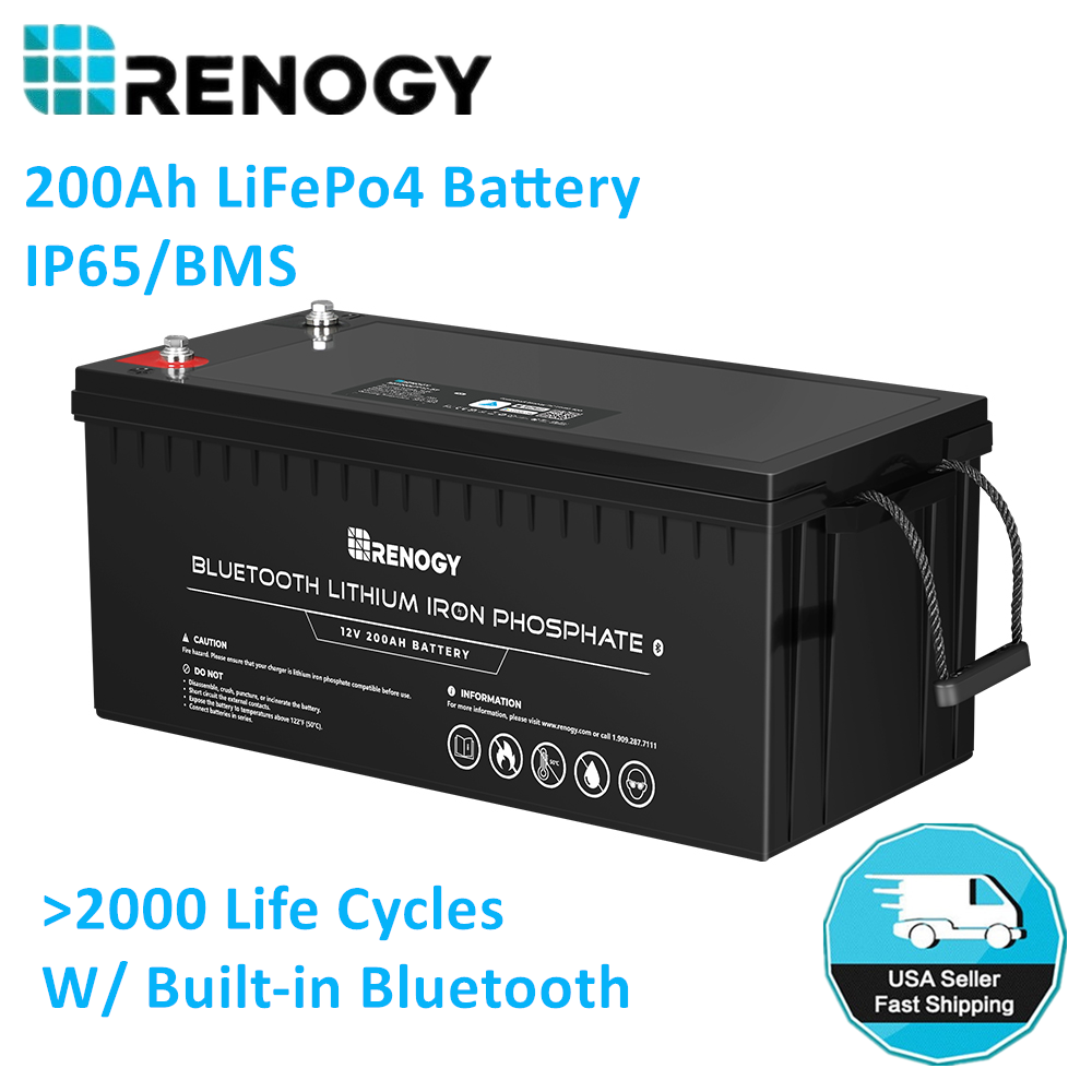 Renogy, Renogy RBT200LFP12-BT-US 200Ah 12V Lithium Iron Phosphate Battery with Built-in Bluetooth New