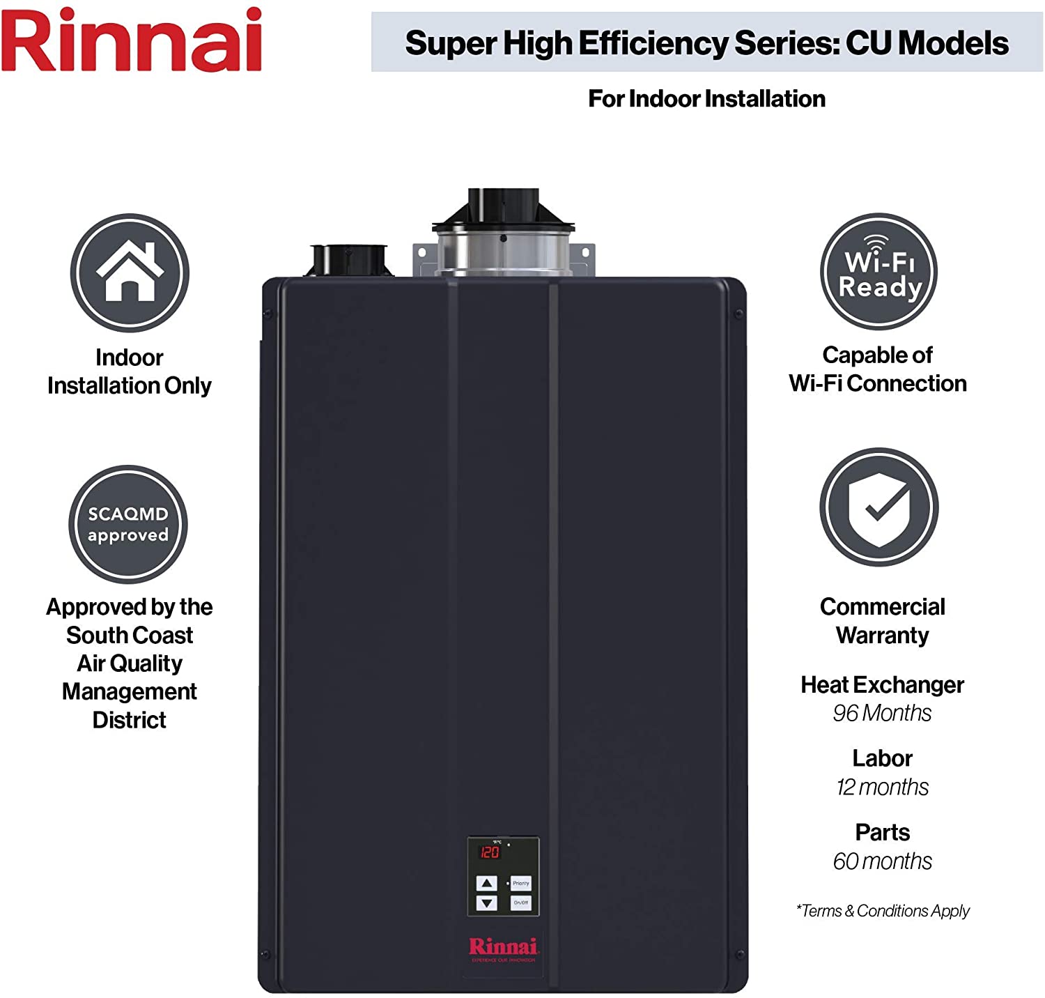 Rinnai, Rinnai CU199iP 11 GPM Indoor Commercial Liquid Propane LP Condensing Tankless Water Heater New