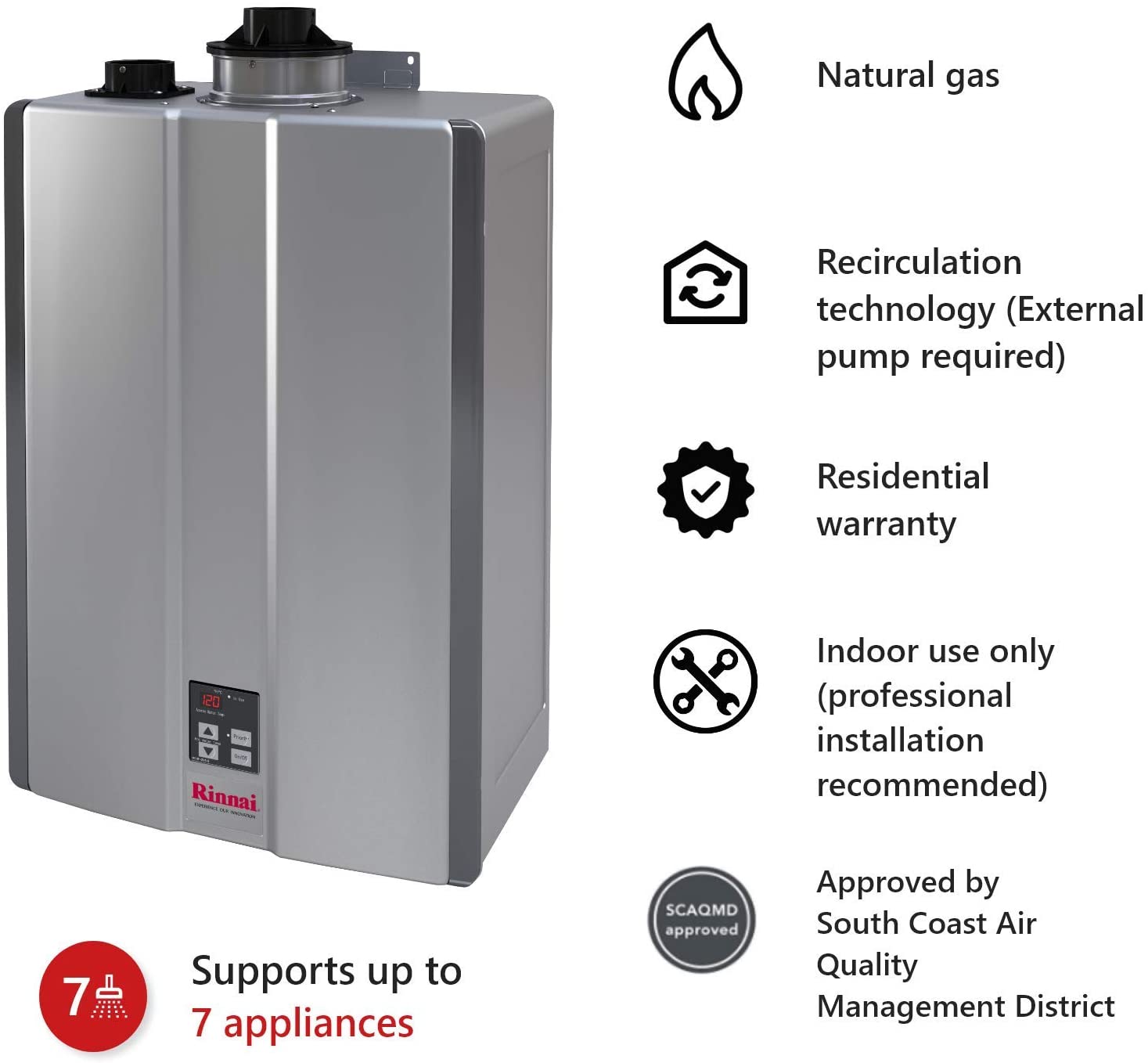 Rinnai, Rinnai RU180iN 10 GPM Indoor Whole Home Natural Gas Condensing Tankless Water Heater New
