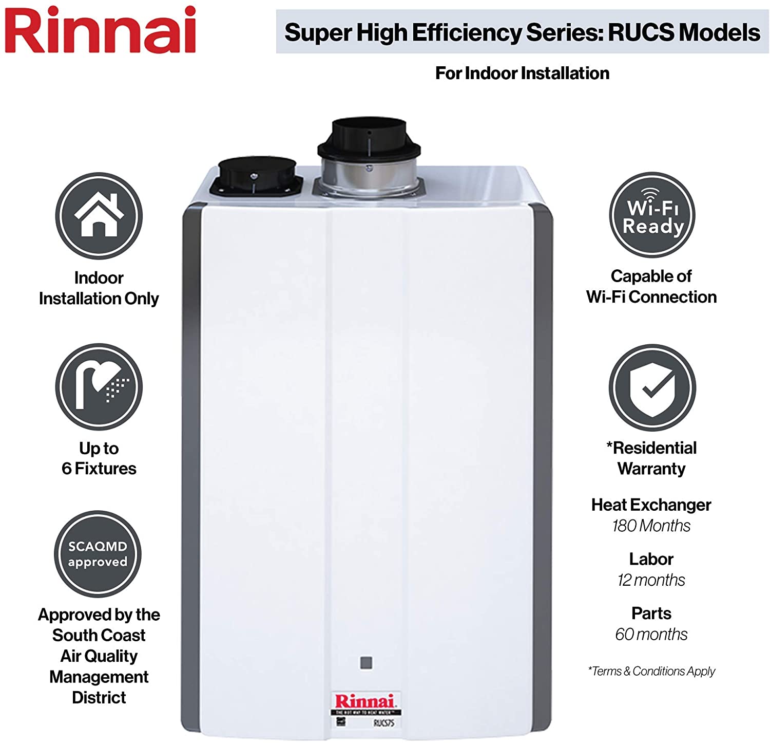 Rinnai, Rinnai RUCS75iN 7.5 GPM Indoor Condensing Whole Home Natural Gas Tankless Water Heater New