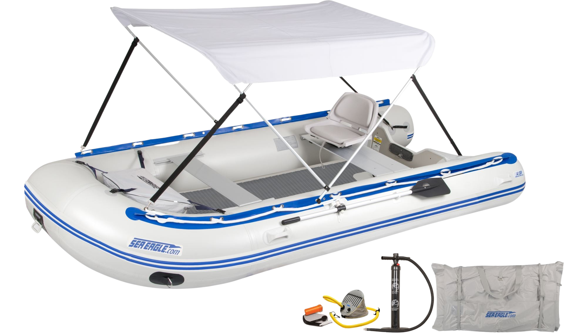 Sea Eagle, Sea Eagle 14SRDK_SWC 14' Sport Runabout Inflatable Boat Drop Stitch Swivel Seat and Canopy Package New