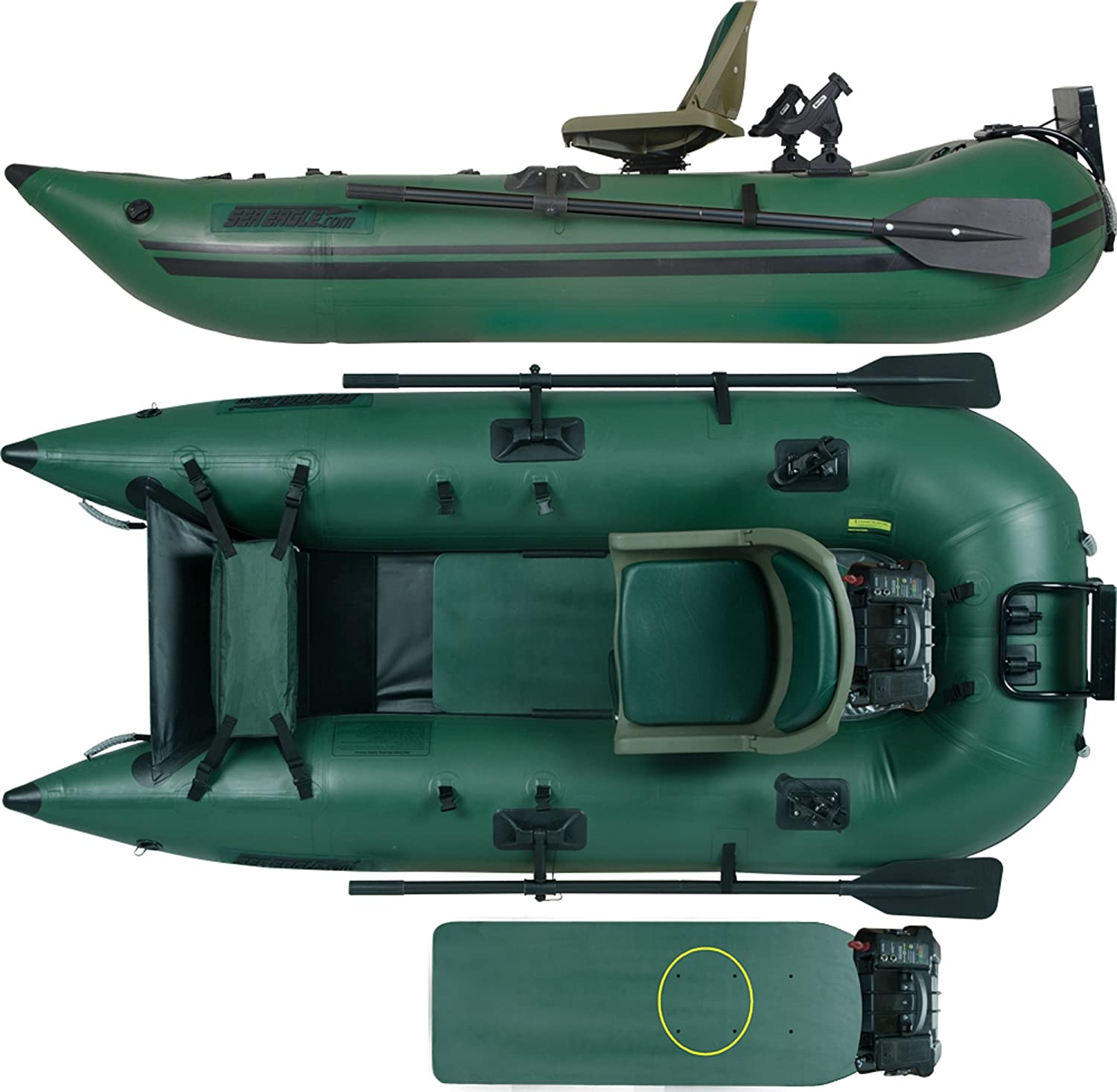 Sea Eagle, Sea Eagle 285 Inflatable Portable Frameless Fishing Pontoon Boat Pro Package Green New