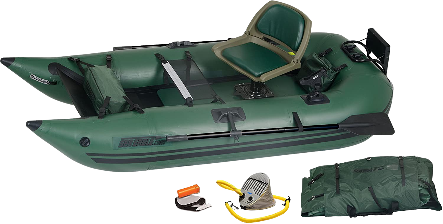 Sea Eagle, Sea Eagle 285 Inflatable Portable Frameless Fishing Pontoon Boat Pro Package Green New